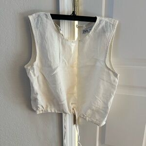 Zara Cream Sleeveless Linen Crop Top